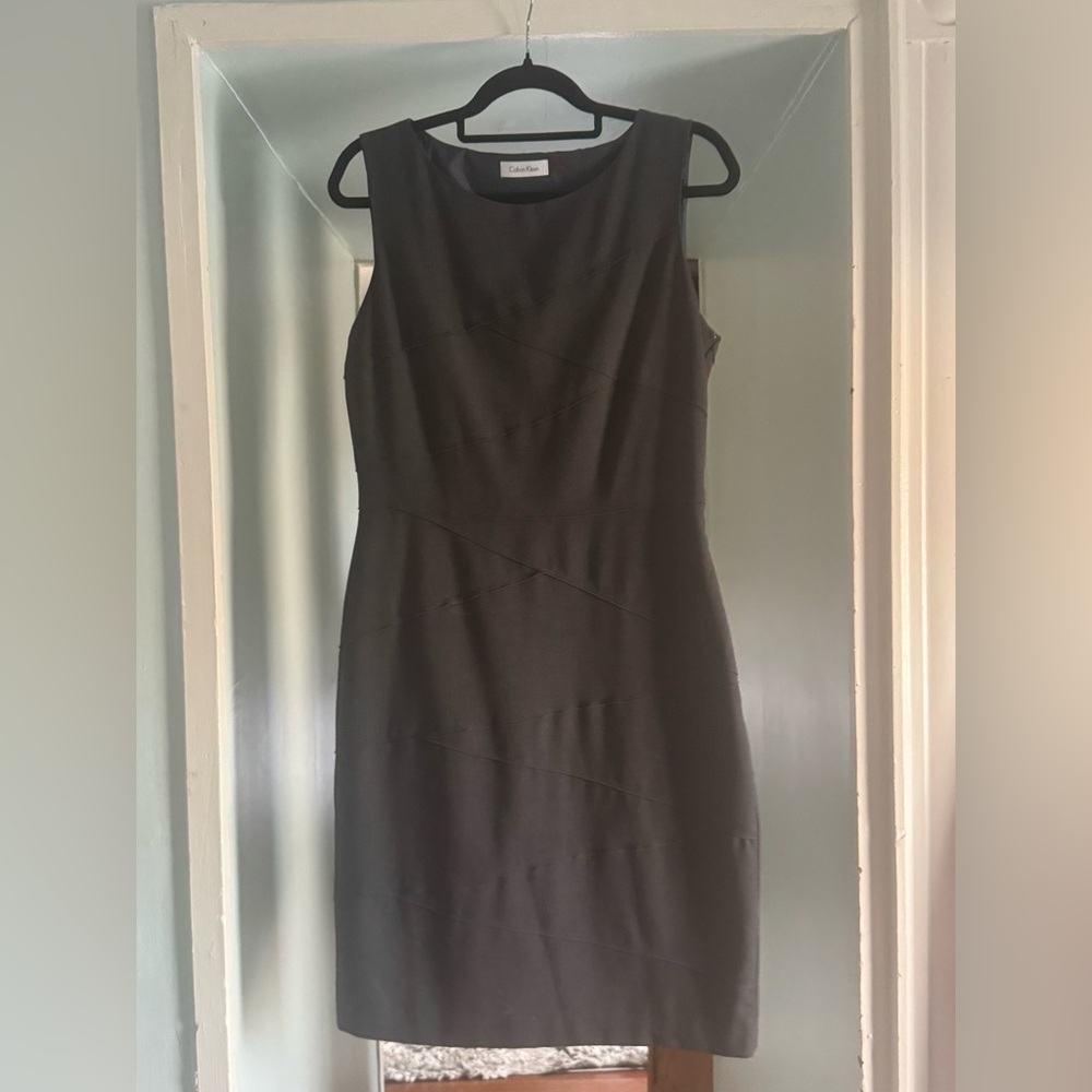 Calvin Klein Charcoal Grey Sleeveless Sheath Midi Dress